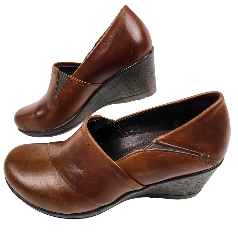 Dansko Rosaline Wedge Clog Shoes Women 36 (U.S. 5.5-6) Brown Leather Slip On